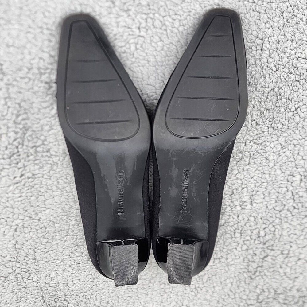 Naturalizer Womens Pumps Sz 6 M Black Fabric Square Toe Bow Retro Vintage Heels - Picture 7 of 9